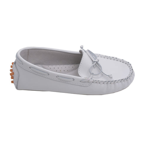 L'Amour Little Big Kids Girls White Bow Leather Moccasin 11-4 Kids - SophiasStyle.com